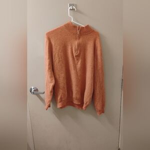 Jm Hilburn Mens Orange Zip Pullover Sweater Cashmere